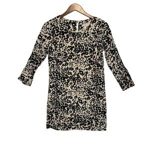 J.Crew Dress Jules Snow Cat Leopard Print 3/4 Sleeve Mini Length Size 0 (XS)